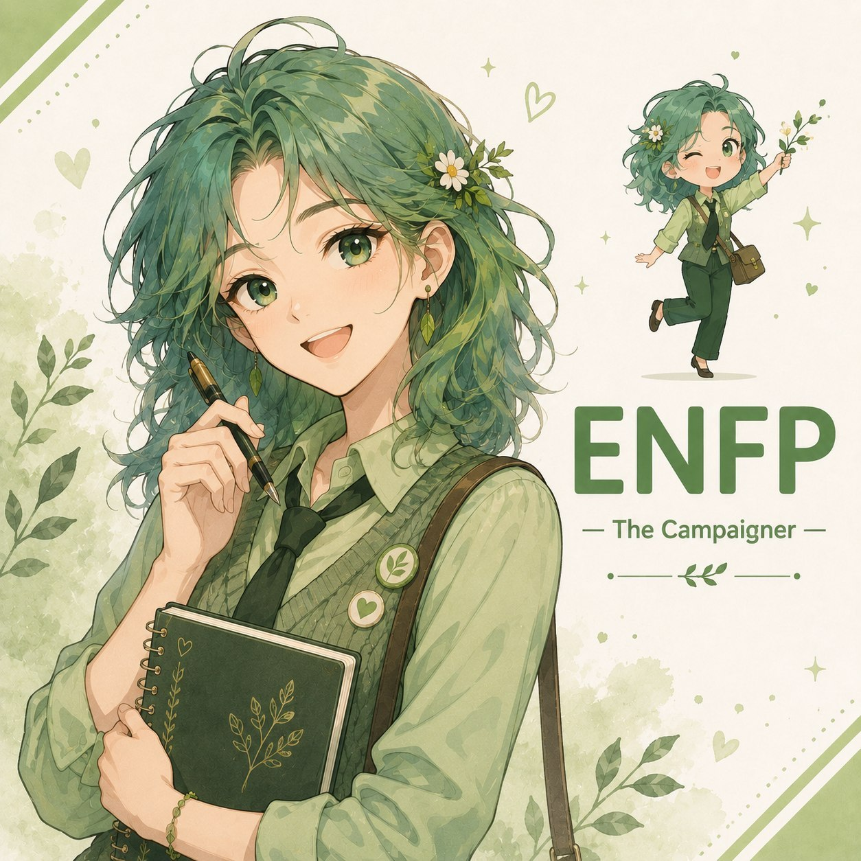 Female ENFP personality illustration