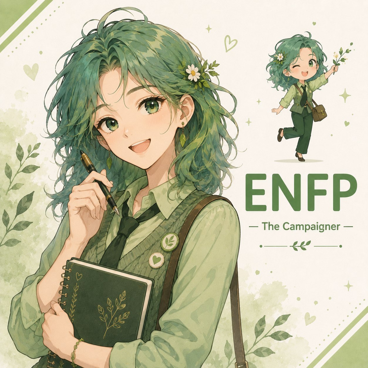 Female ENFP personality illustration