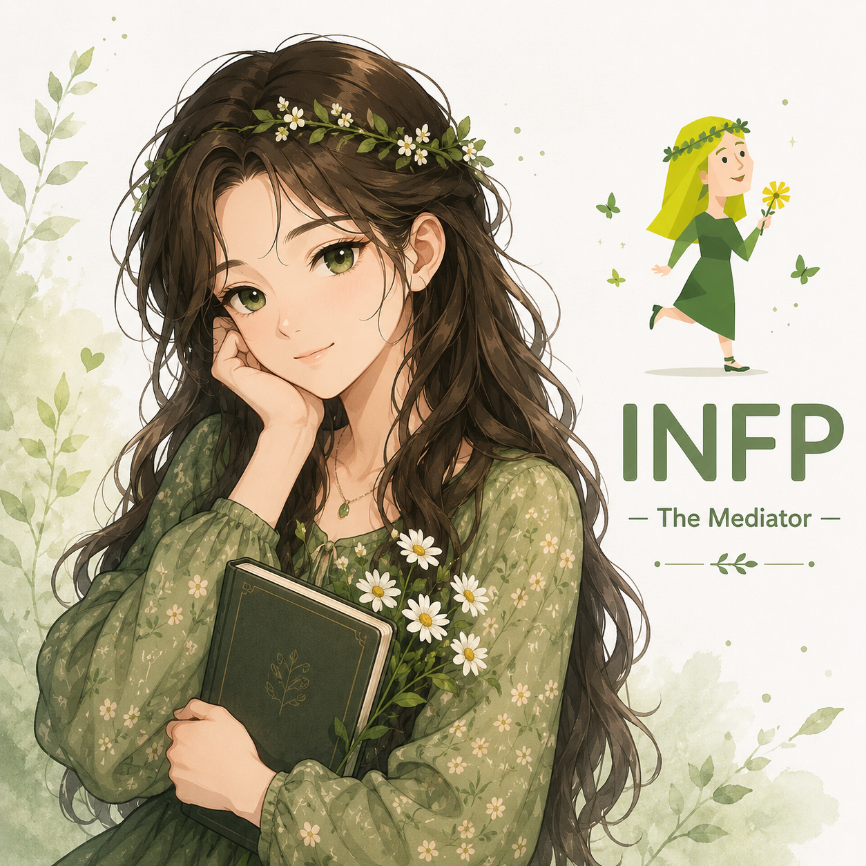 Female INFP personality illustration